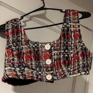 Forever 21 Red and Black Tweed Crop Top